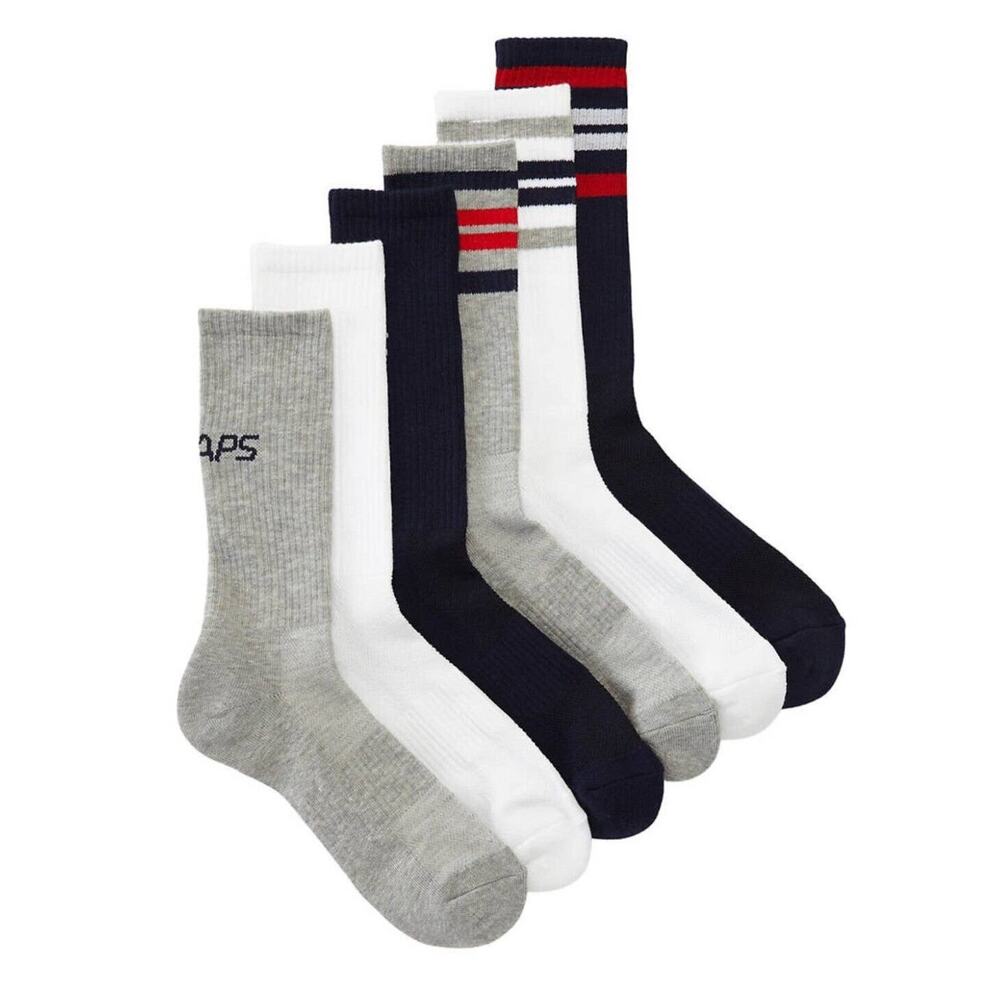 NEW Chaps Men’s Racer Stripe Athletic Crew Socks 6 Pairs Shoe Size 6-12.5 W/Tags